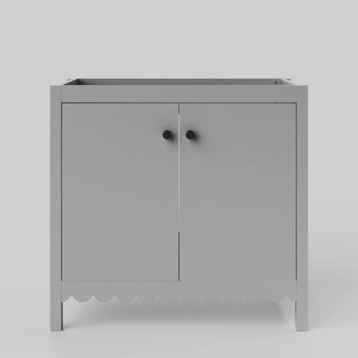 Scalloped 36 Inch Single Bowl Vanity - Light Grey - No Top - Black Knobs
