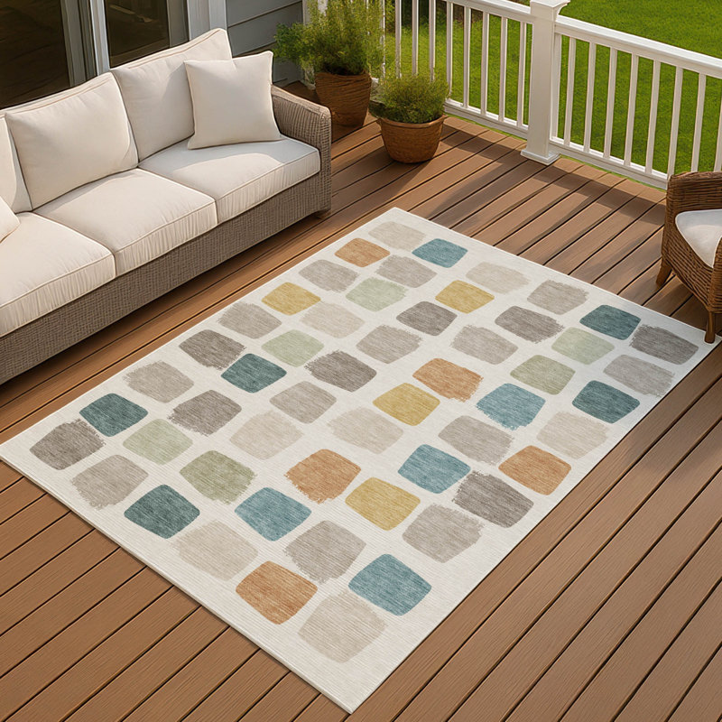 Machine Washable Indoor/Outdoor Chantille ACN2501 Squares Rug, Ivory, 2'6" x 3'10"