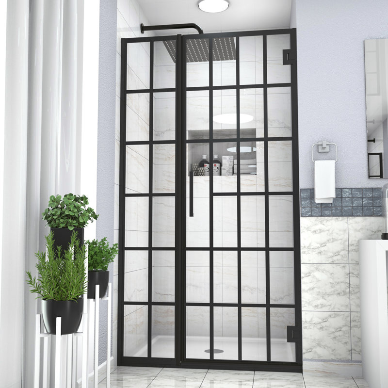 40" W X 72" H Glass Shower Door In Matte Black, Pivot Bathroom Delight Black With Glass, Mesmerizing Element