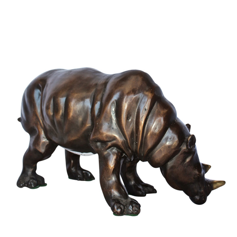 Statue en bronze Ilmars Relaxed Rhino - Taille: L 16 po x l 9 po x H 8 po.