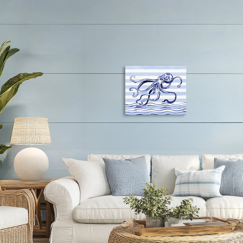 Toile indigo à coups de pinceau, design par Paul Brent, H 16 po x l 20 po