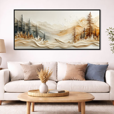 «Beige brun gris et brun vide Space Mountains I - Beige montagne», reproduction d'art encadrée sur toile