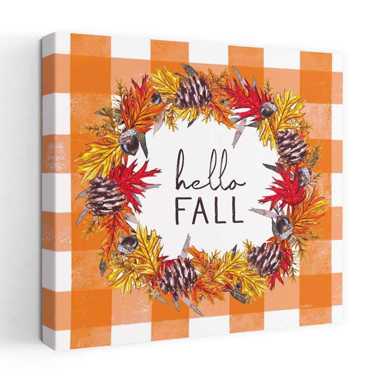 Art de typographie de nature contemporaine orange, couronne d'automne, H 48 po x l 48 po