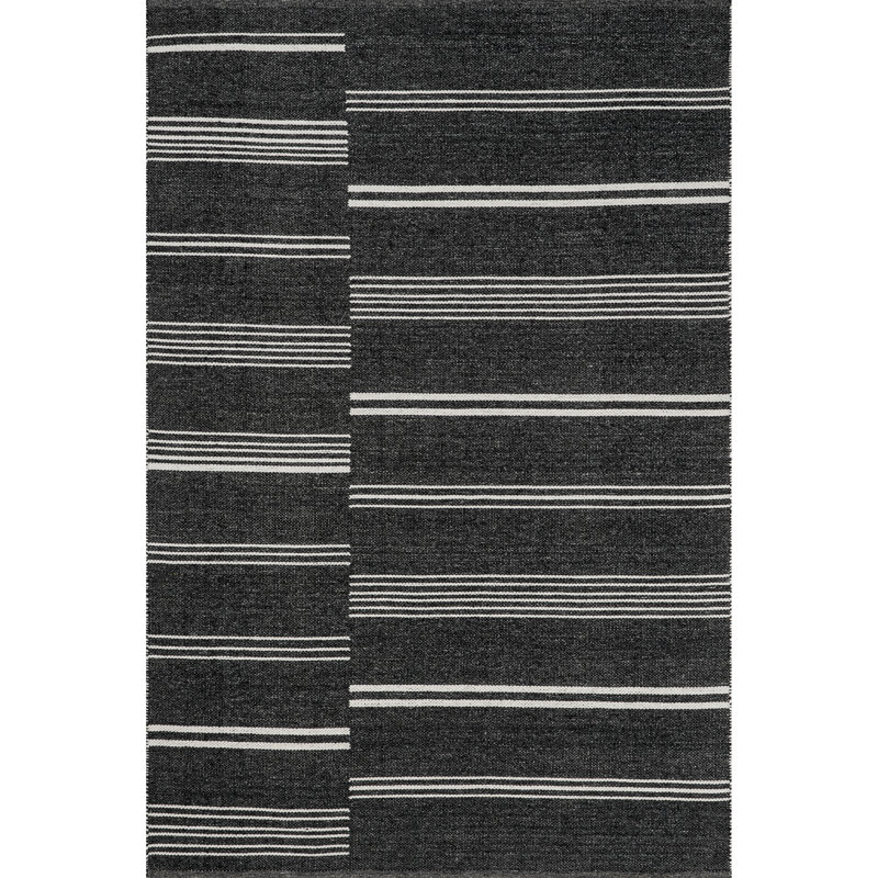 Amariana Striped Hand Loomed Wool Area Rug in Black/White, Rectangle 3' x 5'