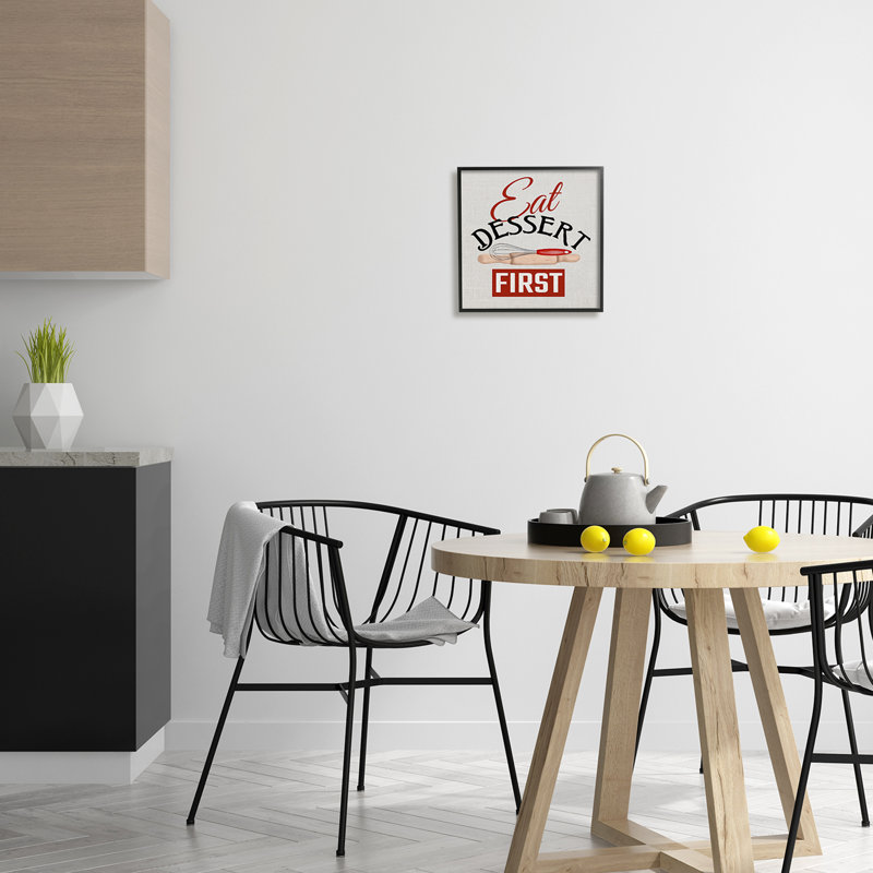 «Eat Dessert First phrase On Wood» par Kim Allen, reproduction, H 12 po x l 12 po x P 1,5 po, Giclée encadrée noir minuit