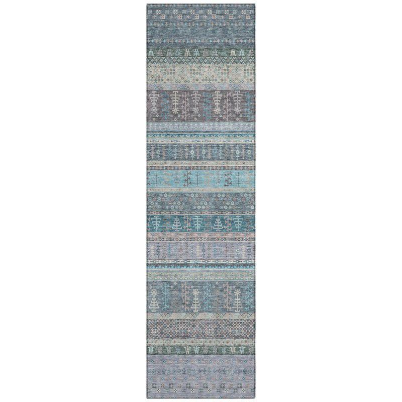 Machine Washable Indoor/Outdoor Meredith ACN2160 Striped Rug, Runner 2'3" x 7'6"