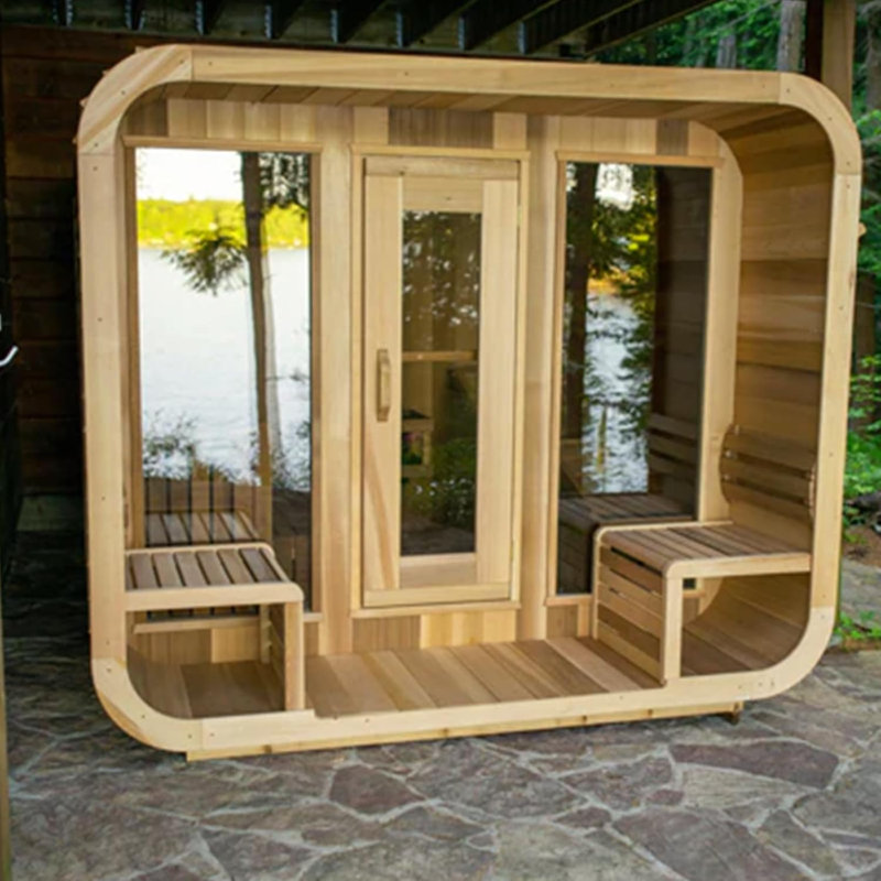 Hylivesaunas 4-6 Person Outdoor Square Barrel Steam Sauna Room, Traditional Canadian Hemlock Wooden Saunas Use with Porch, ETL-Certified 6KW Heating Stove, Rocks, Light, Relaxing Spa, 0-195℉, US Instock