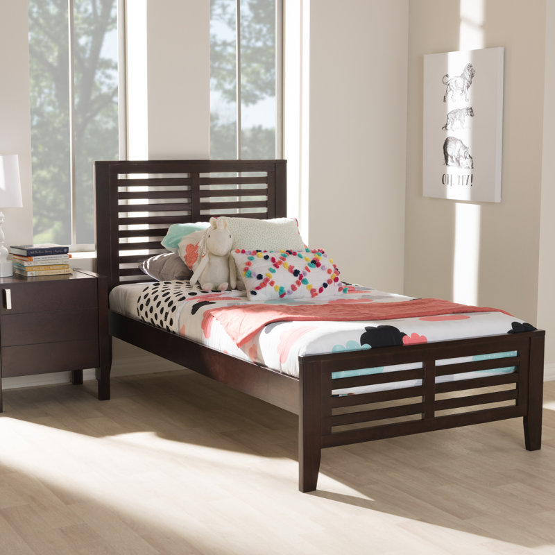 Keitra Solid Wood Slat Bed, Dark Brown