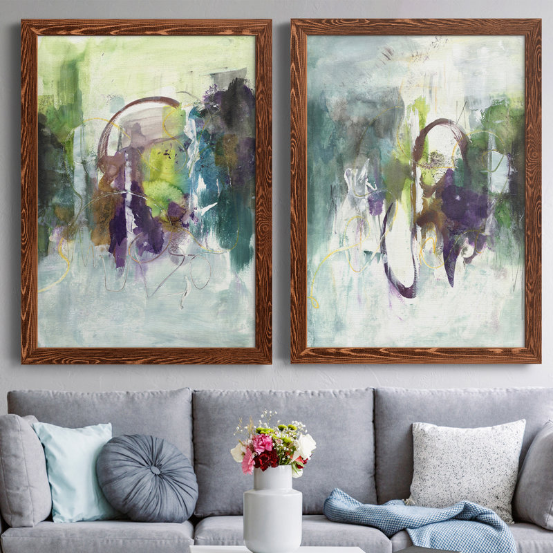 Déplacement sur I - ensemble de 2 peintures sur toile encadrées, H 31,5 po x l 47 po x P 1,5 po, Cadre en érable