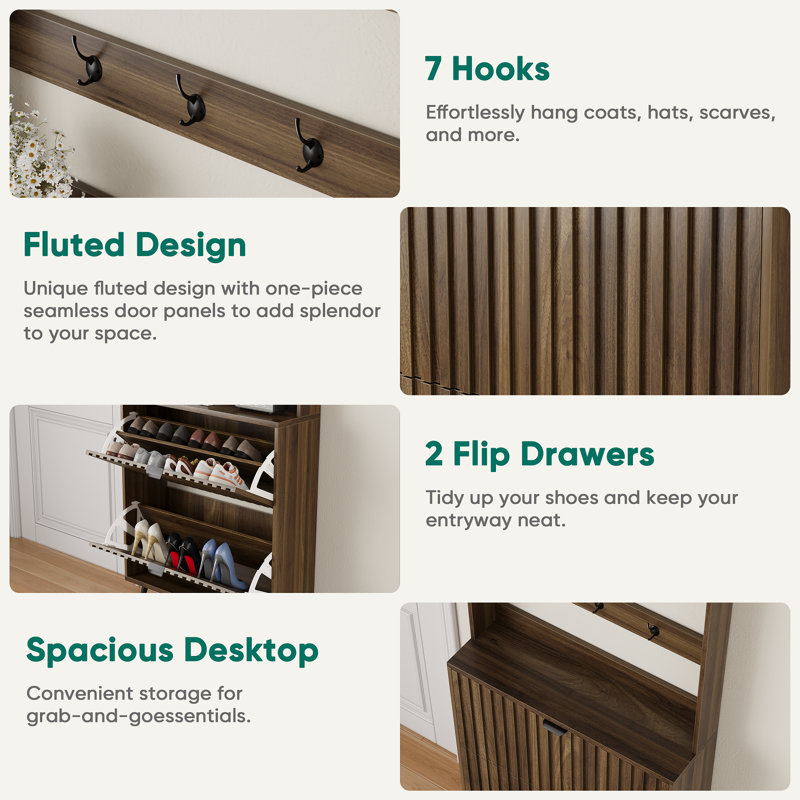 Shoe Storage with Hanging Storage for Clothes and Bags,Entryway Freestanding Slim Shoe Cabinet, Style A