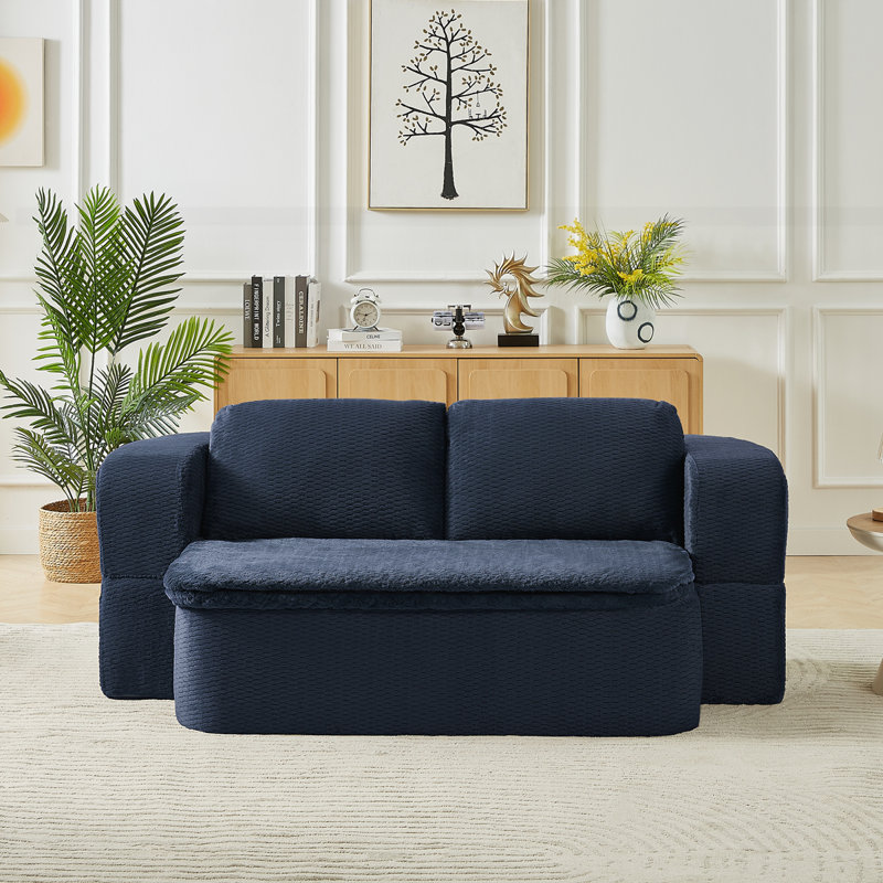 Modern Convertible Sleeper Sofa, Dark Blue