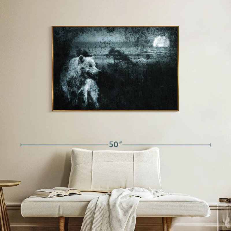 Loup solitaire blanc, Cadre flottant doré, 40 po x 27 po