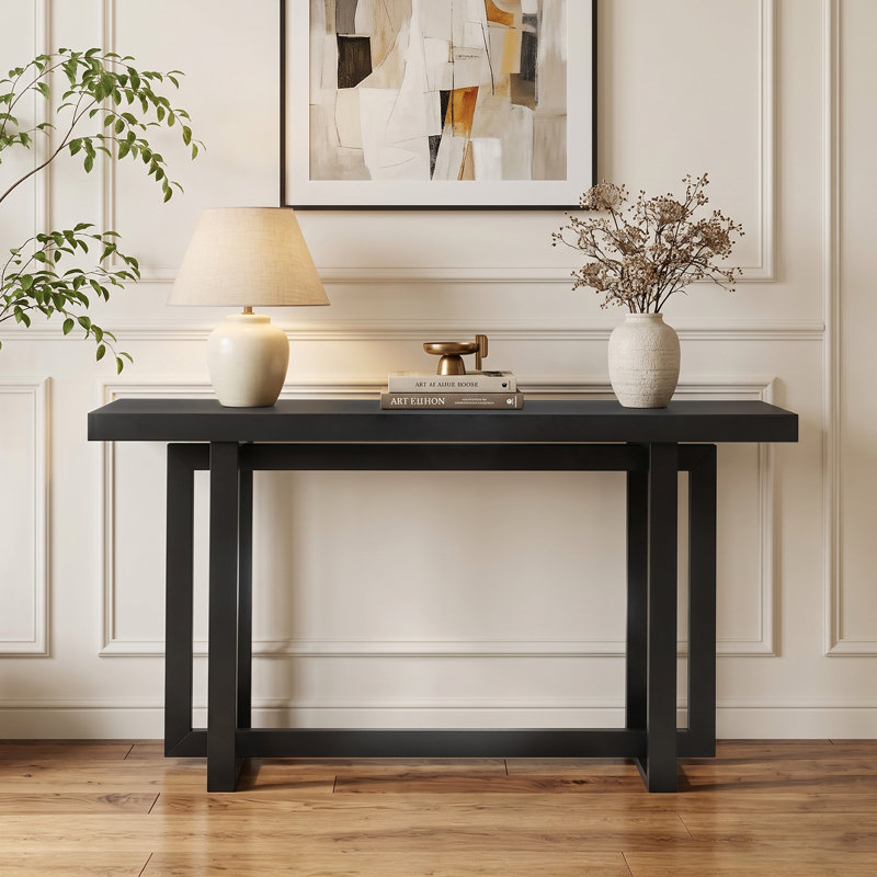 59'' Mordern Black Solid Wood Console Table for Entryway , Black, Black