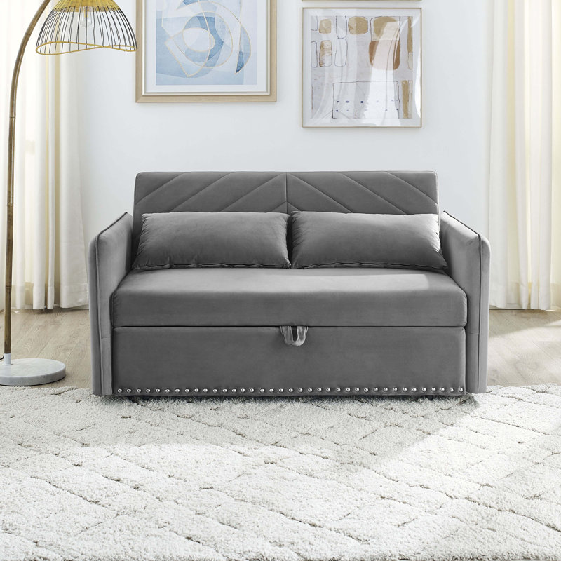 3-In-1 Velvet Sleeper Sofa Bed, Gray