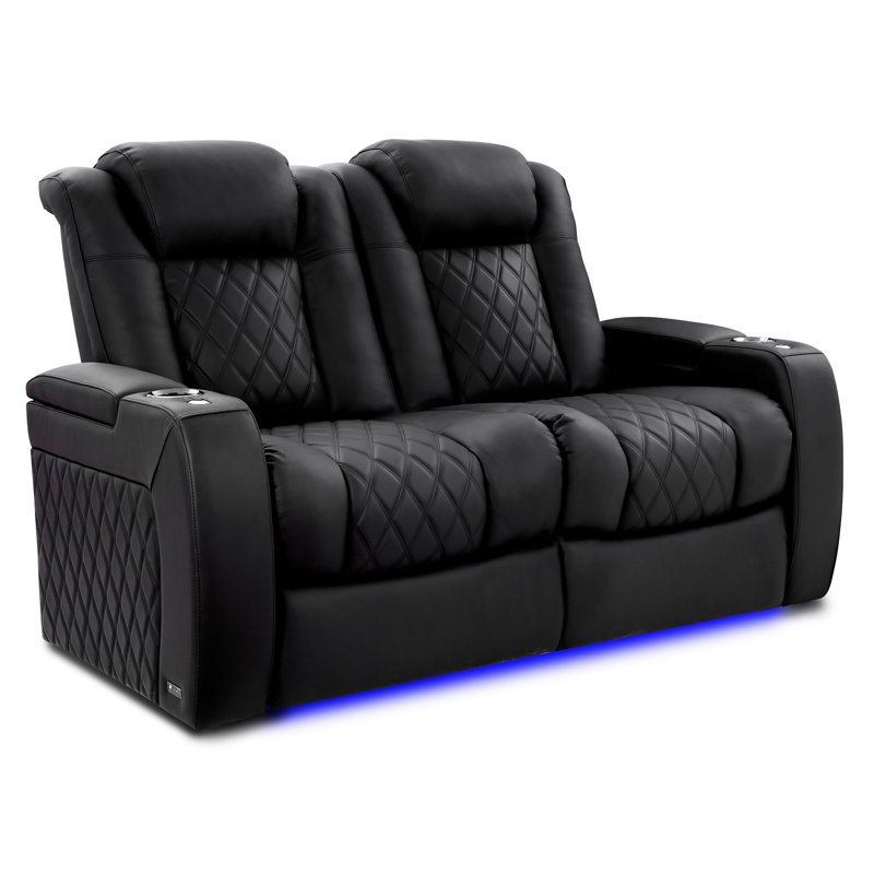 Sièges de cinéma Valencia Valencia Xl Luxury Edition | Cuir de qualité supérieure italien grain supérieur Nappa 20000, inclinable électrique, soutien lombaire électrique, appui-tête électrique, éclairage à DEL RVB (rangée de 2 causeuses, onyx)