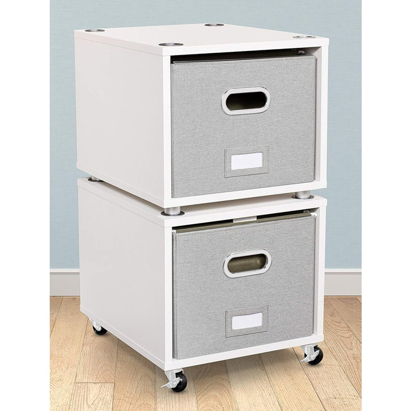 Classeur à roulettes - Étagère de rangement moderne avec bacs, poignées et roulettes amovibles - Classeurs, livres ou jouets, se range sous le bureau, 2 tiroirs latéraux, blanc