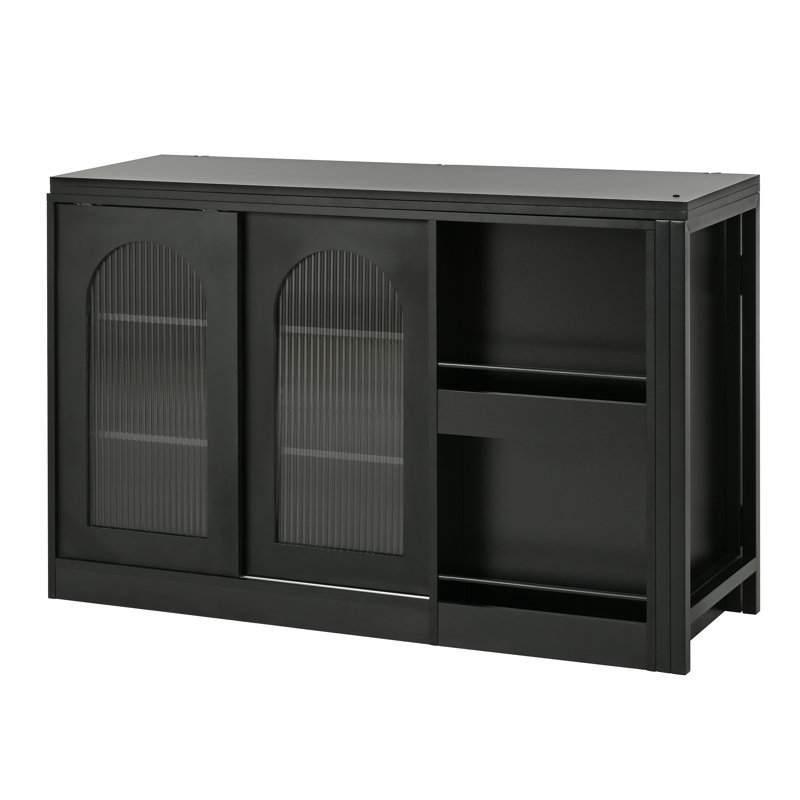 Kitchen Island With Shelves And Extendable 360° Rotating Table, Black