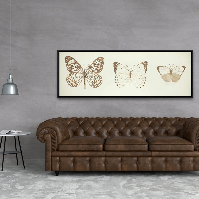 Toile encadrée, papillons sépia et animaux beiges | Décoration intérieure