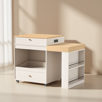 78.8" Rolling Kitchen Island With 3-Stage Extendable Dining Table (Seats 6-8), Built-In Power Outlet, Ample Storage Drawers & Cabinets, Mobile On Wheels - High-Density MDF, Easy Assembly