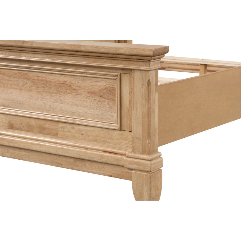 Grand cadre de lit grand style, couleur chêne naturel, tête de lit en planches, lit en bois avec motif, bois d'ingénierie et bois d'hévéa