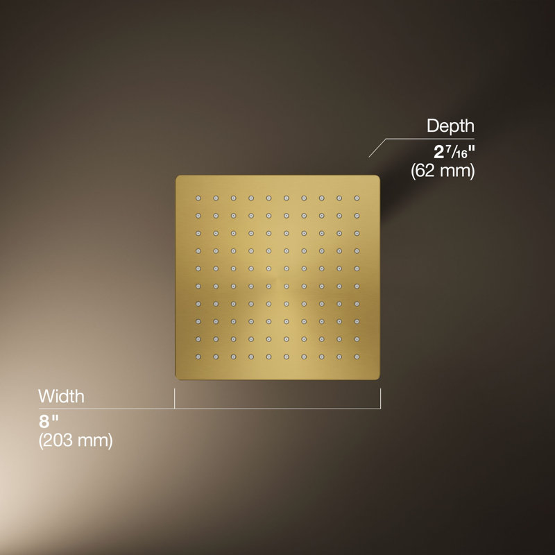 Honesty 8" Single-Function Wall or Ceiling-Mount Square Rainhead, Square Rain Showerhead 2.5 GPM