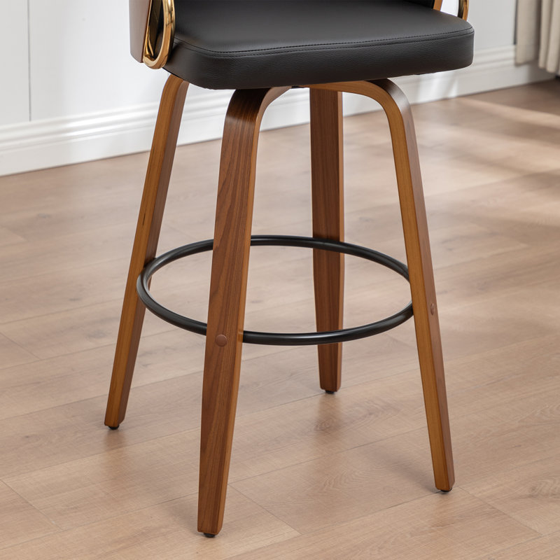 Tabourets de bar pivotants modernes Mahtab avec revêtement en polyuréthane et pieds en bois, Noir