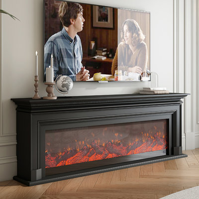 Foyer en bois massif noir avec meuble télé