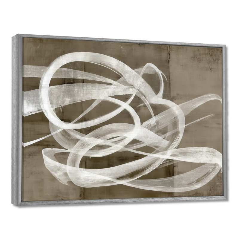 «White Grey Abstract Modern Brush Swirl», formes abstraites encadrées, art mural moderne sur toile blanche, H 16 po x l 32 po
