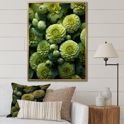 «Twilight Green Zinnias Flowers» sur toile