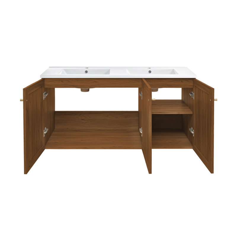 Ensemble de meuble-lavabo mural en chêne avec lavabo double 48 po Classe, Brun, Blanc