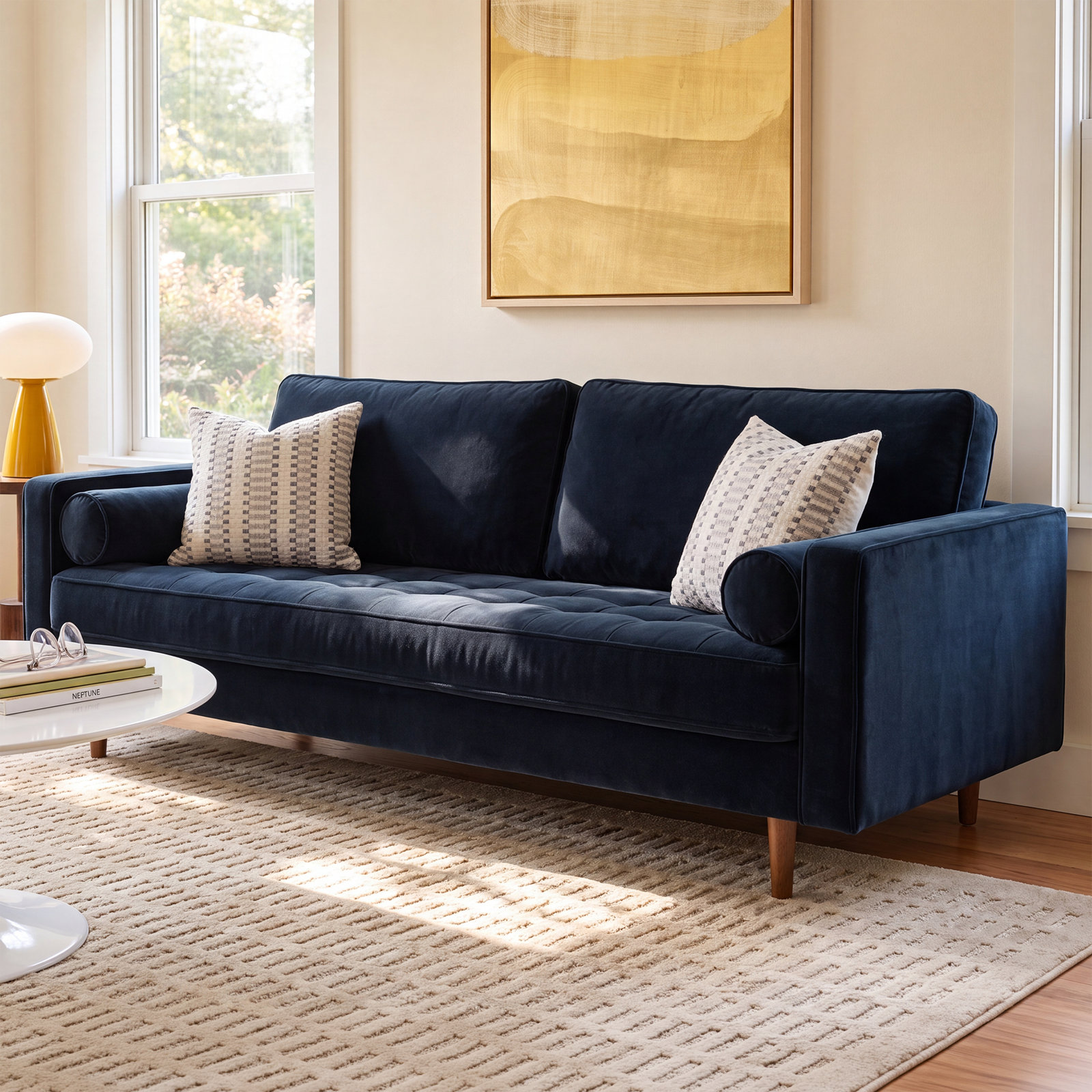 Pritchett 83" Velvet Sofa, Bella Ink Performance Velvet