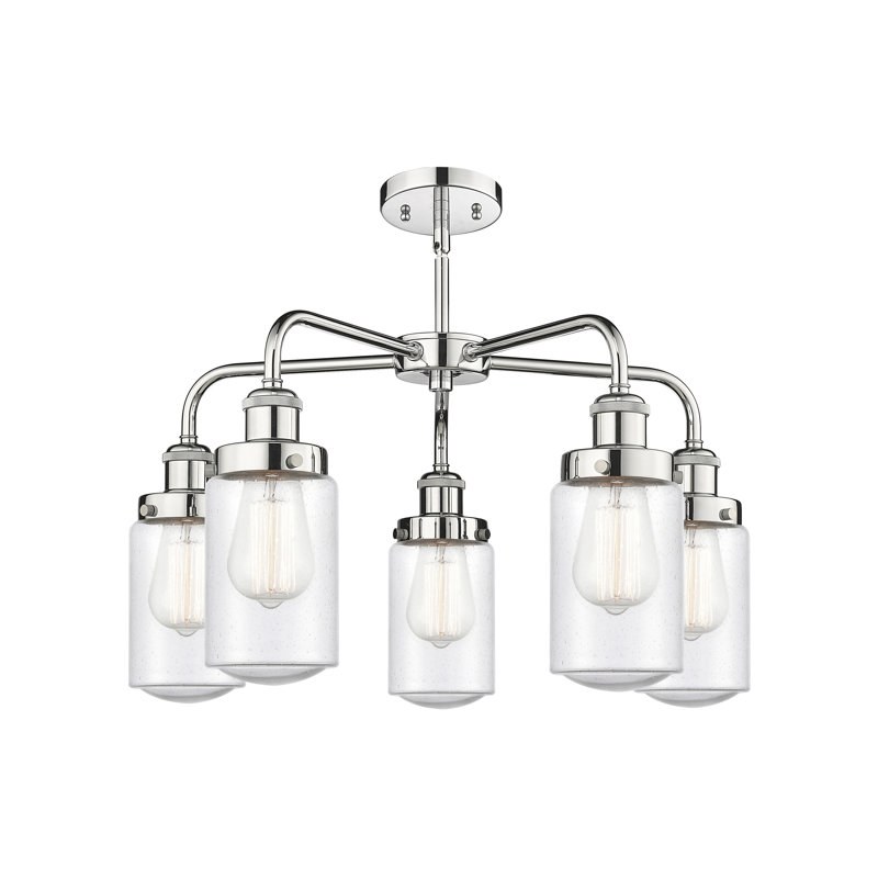 Lustre classique / traditionnel à 5 lumières en verre à intensité variable Erkson, Bullé, Chrome poli