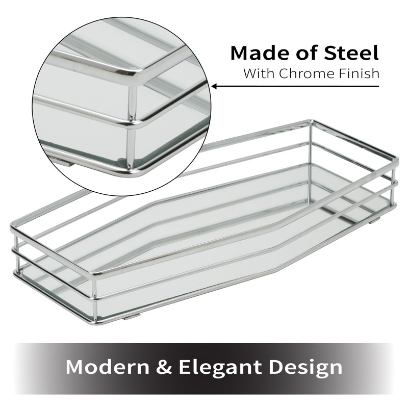 Chrome Reflective Glass Vanity Tray with Double Rail Design