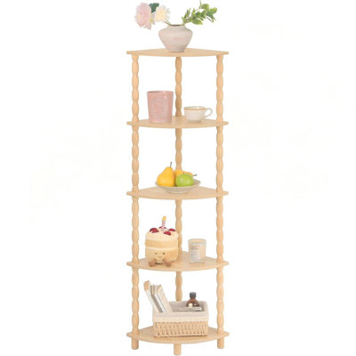 Tablette d'angle, bibliothèque d'angle à 5 niveaux pour les petits espaces, tablettes de rangement élégantes pour la chambre à coucher, la salle de bain, la cuisine et le salon (naturel)