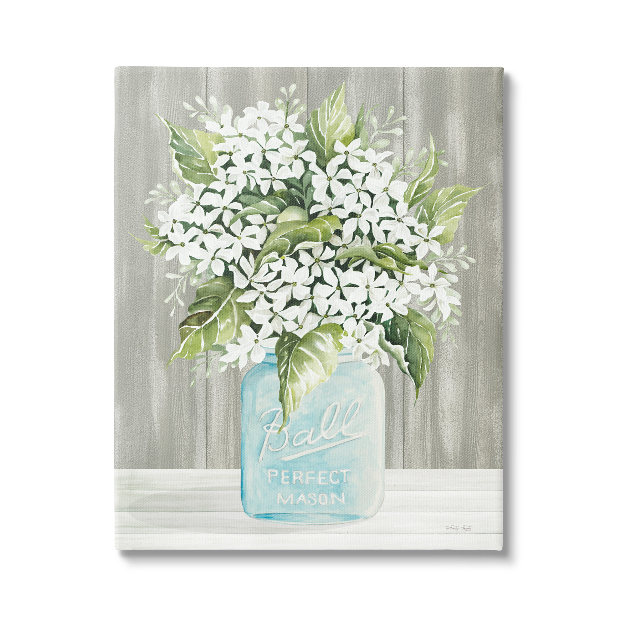 Winston Porter Rustic Jar Bouquet On Canvas by Cindy Jacobs Print | Wayfair