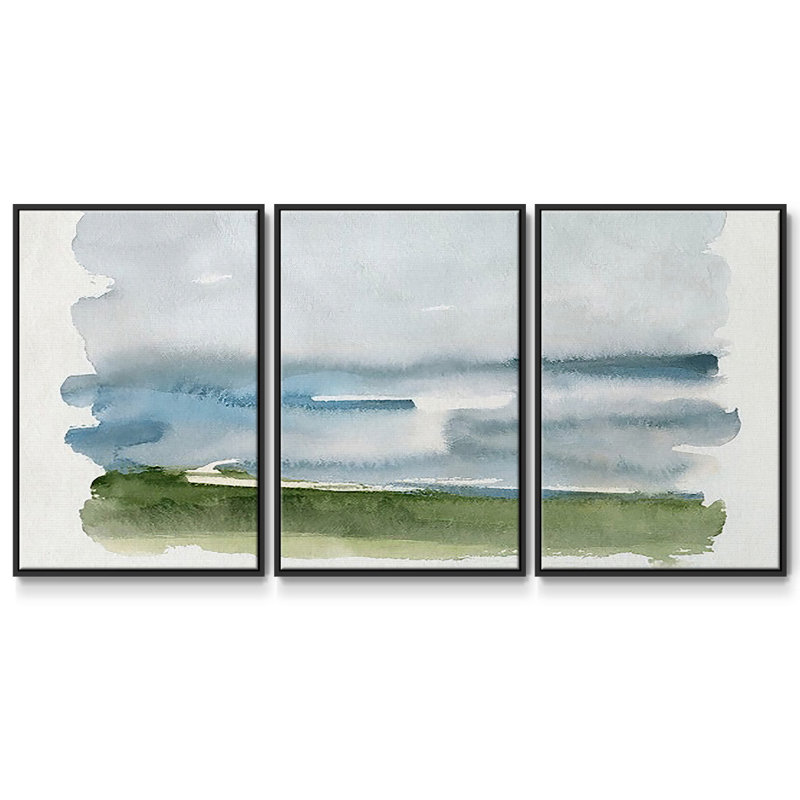 Coastline Splash II - Toile encadrée multi-pièces, Cadre noir, H 24 po x l 48 po