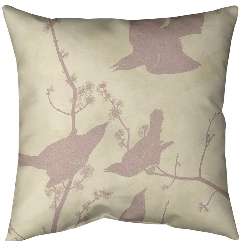 Coussin starling à oreilles, 18 po x 18 po, Jaune / Rose, Faux lin