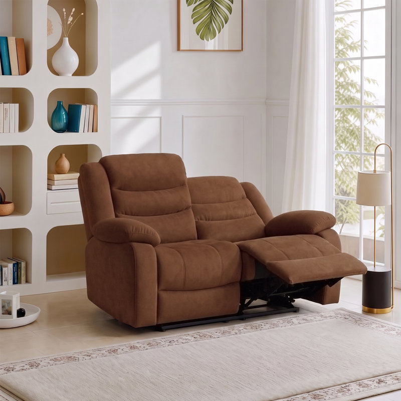 Frithiof 59"Microfiber Manual Recliner Chair Reclining Loveseat, Brown