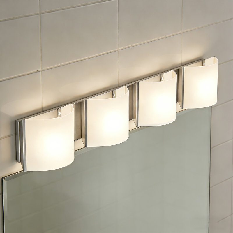 Luminaire pour meuble-lavabo de salle de bain 4 lumières Modern, nickel brossé avec abat-jour en acrylique blanc - éclairage DEL blanc chaud 3000K à intensité variable