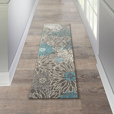 Tapis floral ivoire / gris / turquoise Gehl