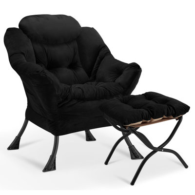 Lazy Chair With Folding Ottoman,Thick Padded Modern Accent Armchair,Upholstered Leisure Sofa Chair With Armrest,Reading Chair With Footstool For Bedroom,Living Room