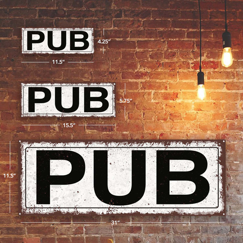 Enseigne de pub en métal, H 5,75 po x l 15,5 po x P 0,04 po