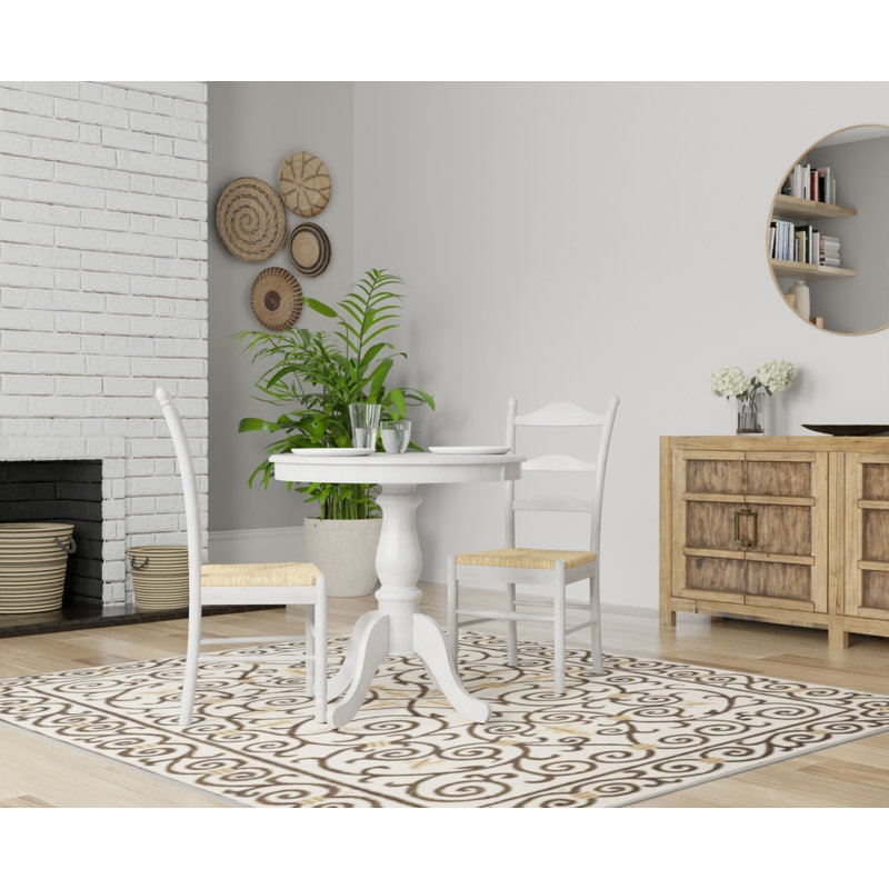 Classic White 16" Ladder Back Dining Chair with Durable Hardwood Frame, White Wash