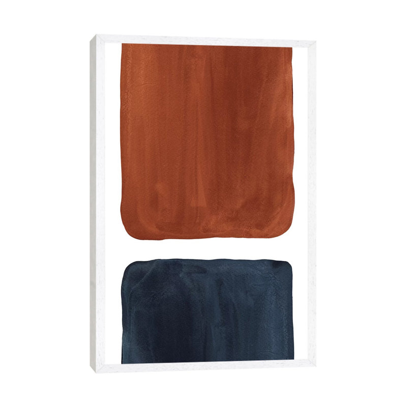 Navy Blue And Terracotta Geometric by Whales Way - Print on Canvas, White Framed, 152.4cm H x 101.6cm W x 3.81cm D