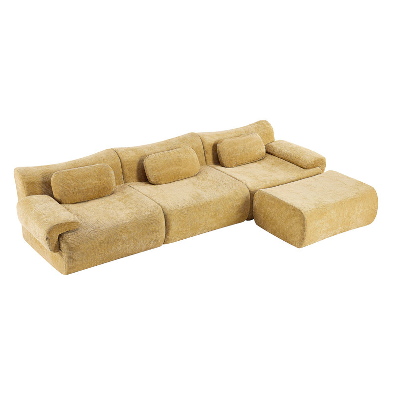 Combinaison modulaire, forme de joint en bambou, fauteuil, très grande compression et assise profonde en chenille 3 + 1 places (avec 3 coussins)