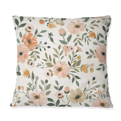Peach Green Soft Vintage Flower Paradise III - Floral Throw Pillow