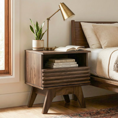  Rico 18.9" Mid-Century Nightstand with Drawer and Open Shelf