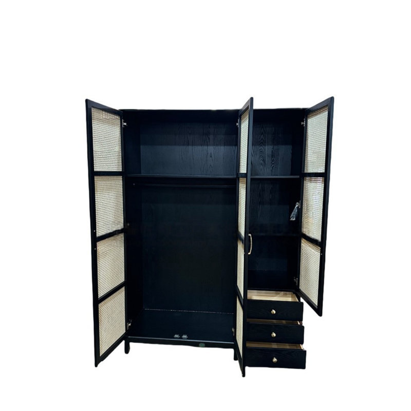Rattan Woven Simple Wardrobe, Black