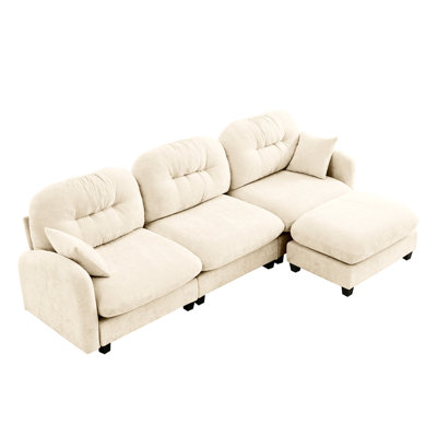 Beige Modular L Shaped Couch With 3 Seats, , Cushion And Wear - Proof Chenille Fabric For Compact Spaces Ergonomic Design Reading Areas