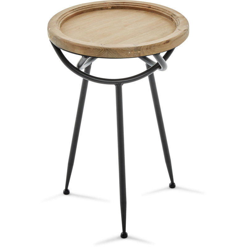 Easton Natural Wood and Black Metal Round Side Table